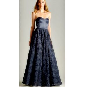 Adrianna Papell Black Tulle Rosette Strapless Formal Evening Ball Gown size 4